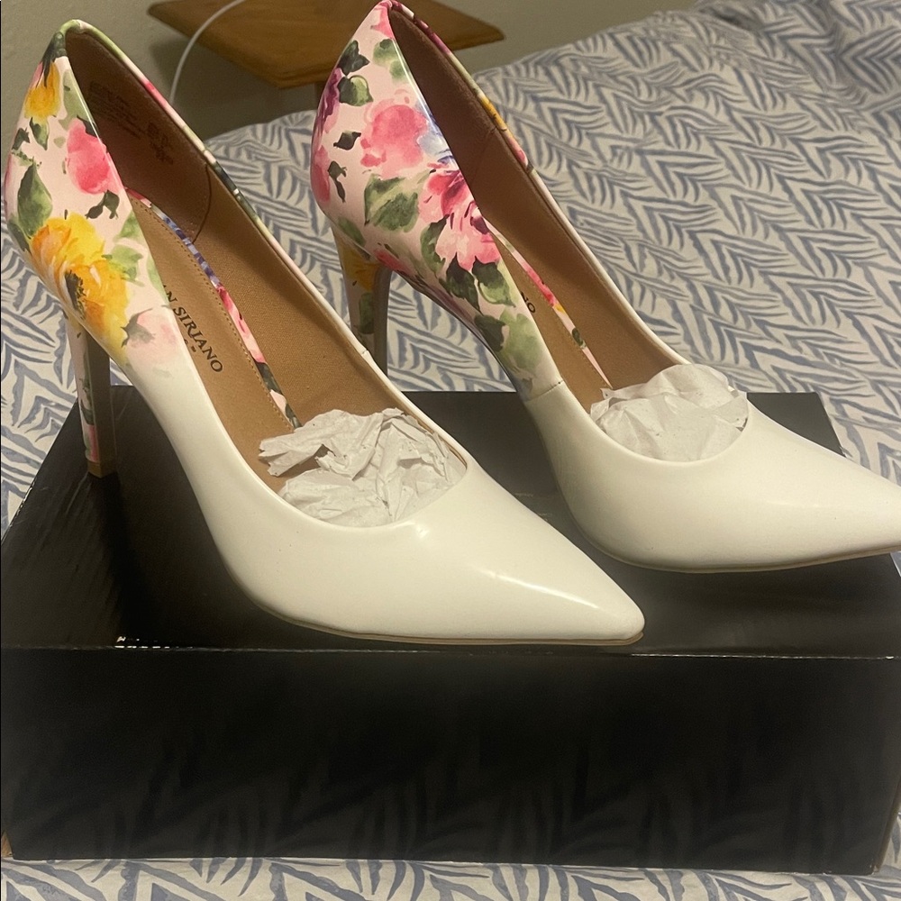 Christian Seriano White Floral Heels